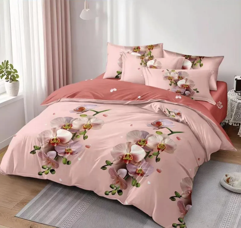 LENJERII DE PAT 1+1 GRATIS - Lenjerie de pat Finet  6 piese,Roz, Orhidee-KY78