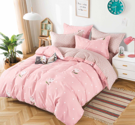 LENJERII DE PAT 1+1 GRATIS - Lenjerie de pat Finet 6 piese, Roz cu Floricele-KY109