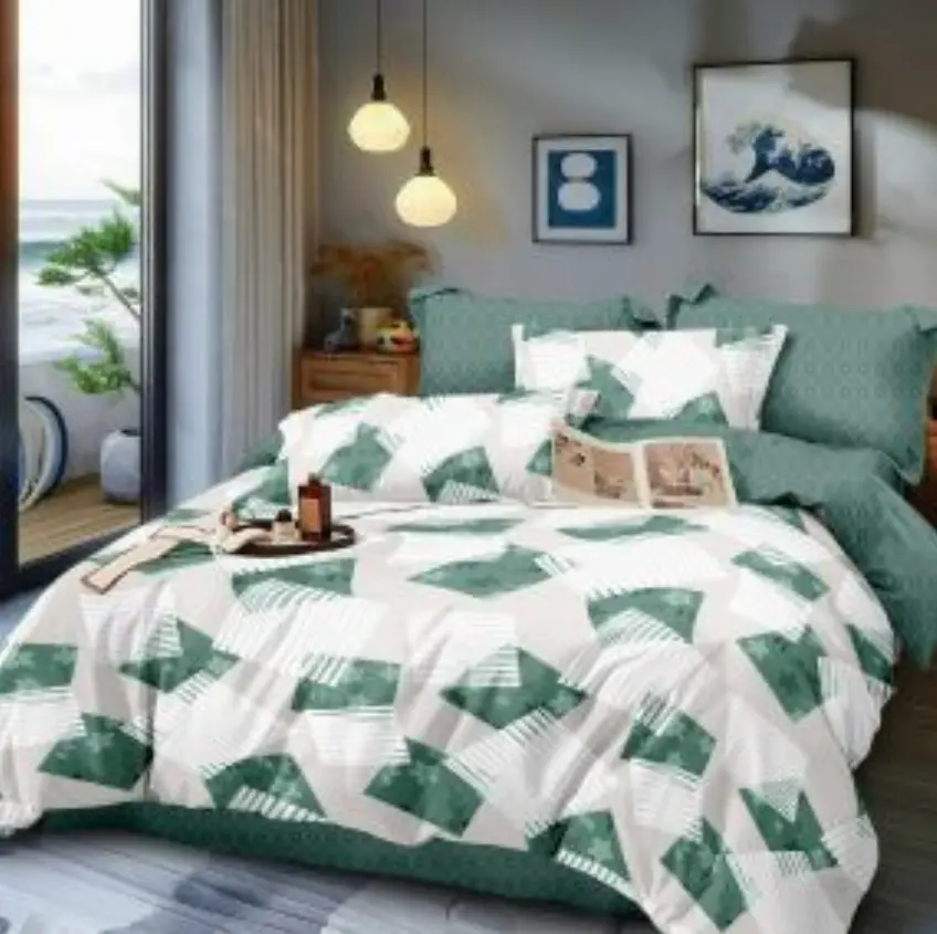 LENJERII DE PAT 1+1 GRATIS - Lenjerie de pat Finet 6 piese,Verde forme geometrice-GR425