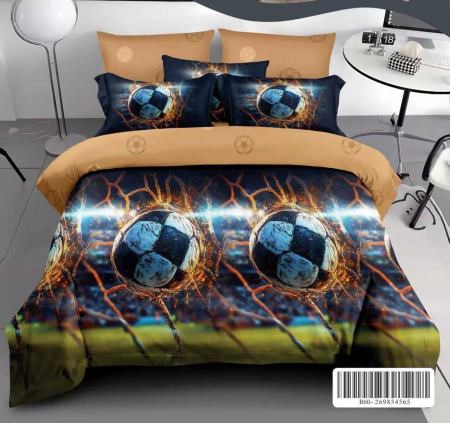 LENJERII DE PAT - Lenjerie de pat Finet Pucioasa 6 piese, Imprimeu 3D cu minge de fotbal și efecte de foc-R627
