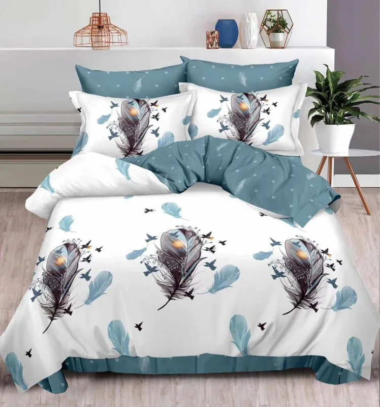 OFERTA 1+1 - Lenjerie de pat Finet Pucioasa 6 piese,Alb/Albastru,Pana-R282