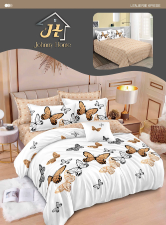 Lenjerii de pat Finet Pucioasa - Lenjerie de pat Finet Pucioasa 6 piese,Alb/Bej cu fluturasi-R227
