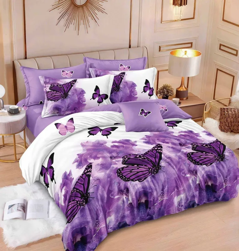 OFERTA 1+1 - Lenjerie de pat Finet Pucioasa 6 piese,Alb/Mov degrade FLUTURE -R598