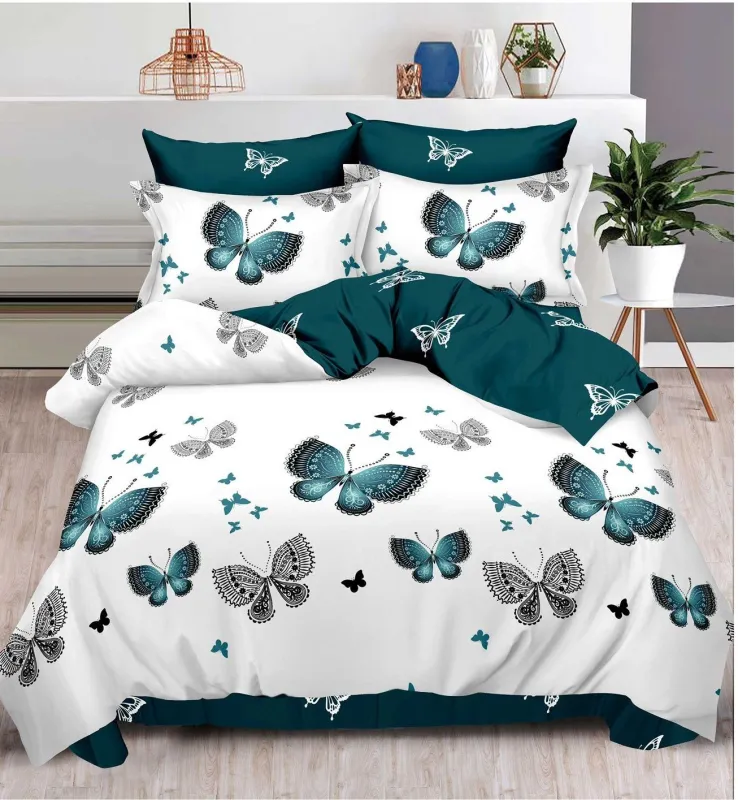 OFERTA 1+1 - Lenjerie de pat Finet Pucioasa 6 piese,Alb/Verde Fluturi-R338