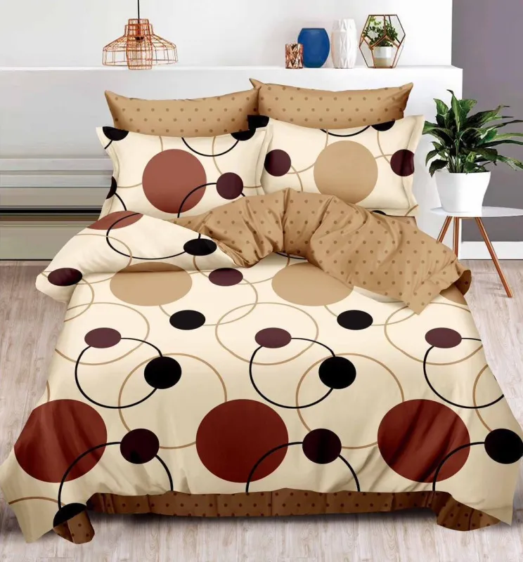 LENJERII DE PAT - Lenjerie de pat Finet Pucioasa 6 piese Crem cu Buline si cercuri-LP66