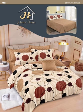 LENJERII DE PAT - Lenjerie de pat Finet Pucioasa 6 piese,Crem/Maro,cu Cercuri si buline-R369