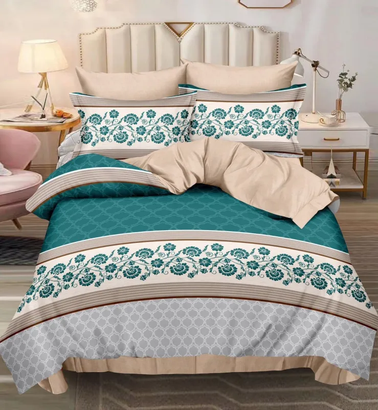 OFERTA 1+1 - Lenjerie de pat Finet Pucioasa 6 piese,Crem/Verde dungi-R497