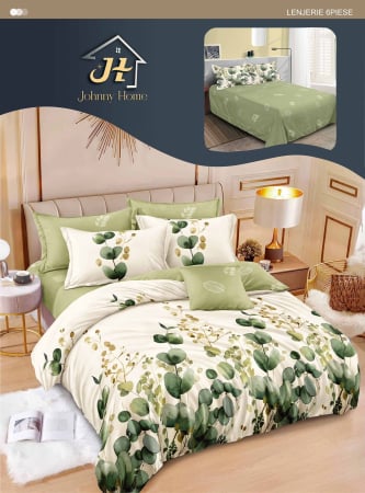 Lenjerii de pat Finet Pucioasa - Lenjerie de pat Finet Pucioasa 6 piese,Crem/Verde.EUCALIPT -R596