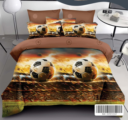 OFERTA  LENJERII - Lenjerie de pat Finet Pucioasa 6 piese, Imprimeu 3D realist cu mingi de fotbal și un fundal dinamic-R624