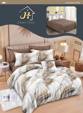 Lenjerii de pat Finet East Confort - Lenjerie de pat Finet Pucioasa 6 piese, imprimeu marmură în nuanțe de gri și bej-R628