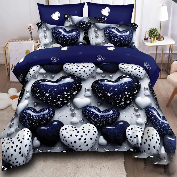 Lenjerii de pat Finet Pucioasa - Lenjerie de pat Finet Pucioasa 6 piese,imprimeu cu inimioare albe si albastre lucioase-R611