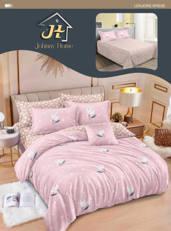 LENJERII DE PAT - Lenjerie de pat Finet Pucioasa 6 piese,Roz cu bulinute-R512