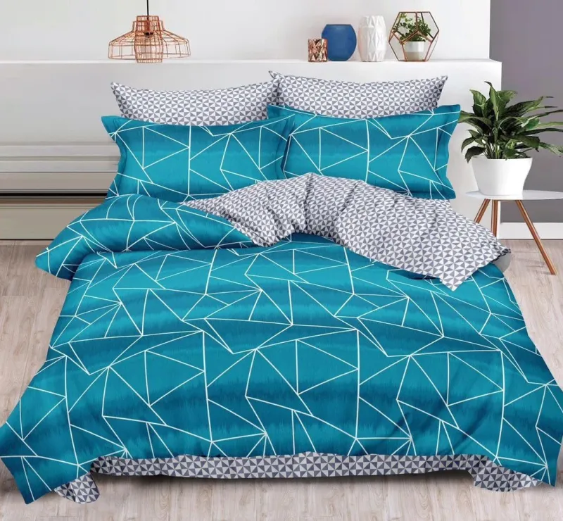 OFERTA 1+1 - Lenjerie de pat Finet Pucioasa 6 piese,Turcoaz,Forme geometrice-R380
