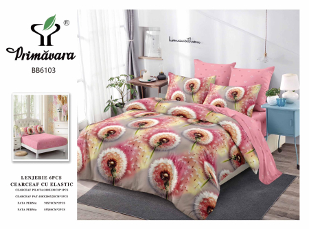 LICHIDARE STOC - Lenjerii de pat Finet 6 piese cu Elastic, cu imprimeu floral cu păpădii -FEL418