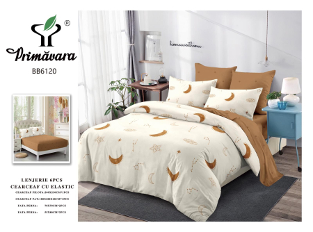 LICHIDARE STOC - Lenjerii de pat Finet 6 piese cu Elastic, cu imprimeu luna si stele -FEL419