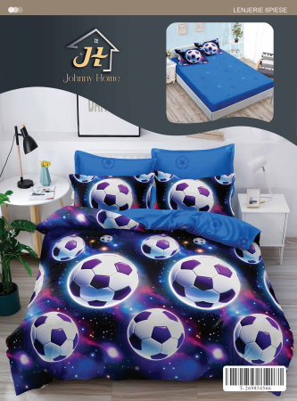 Lenjerii de pat cu Elastic - Lenjerii de pat Finet 6 piese cu Elastic minge de fotbal pe un fundal albastru cu efect de galaxie-T327
