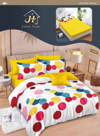 Lenjerii de pat cu Elastic - Lenjerii de pat Finet 6 piese cu Elastic,Buline Colorate-T346