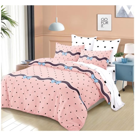 LICHIDARE STOC - Lenjerii de pat Finet 6 piese cu Elastic, Roz cu buline si fundite-FEL405