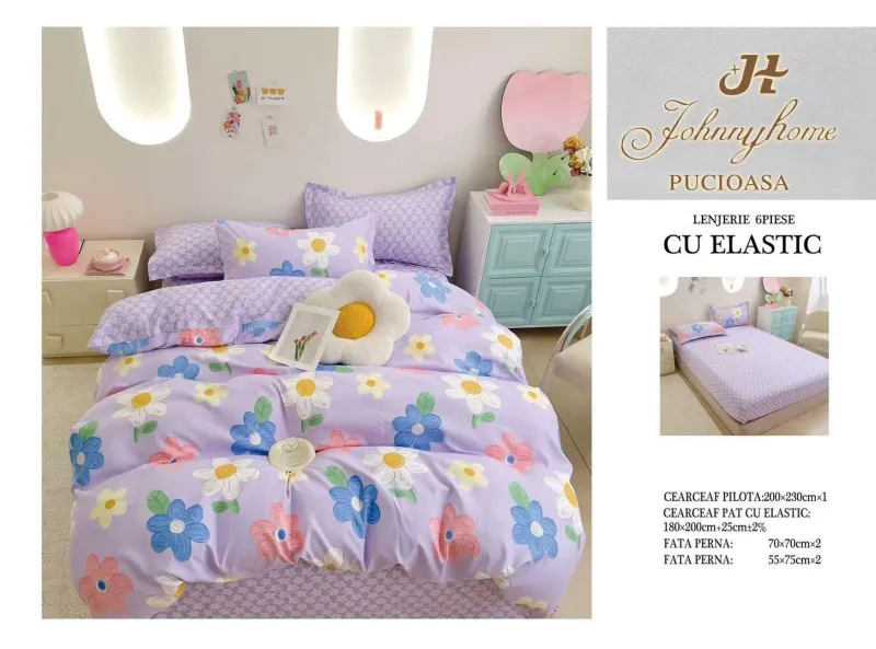 OFERTA LENJERII CU ELASTIC - Lenjerii de pat Finet 6 piese cu Elastic-T312