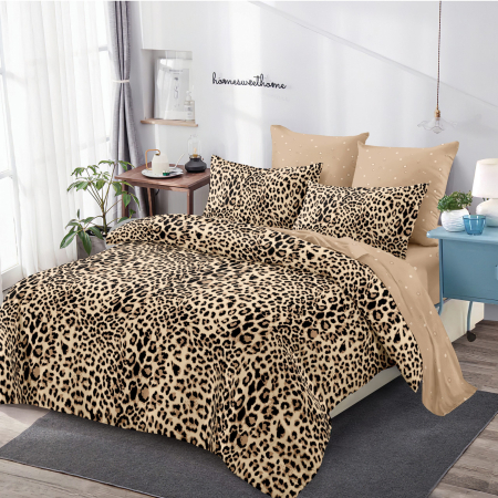 LENJERII CU ELASTIC 1+1 - Lenjerii de pat Finet 6 piese cu imprimeu modern Leopard-FEL424