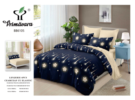 LICHIDARE STOC - Lenjerii de pat Finet 6 piese cu imprimeu comete aurii -FEL427