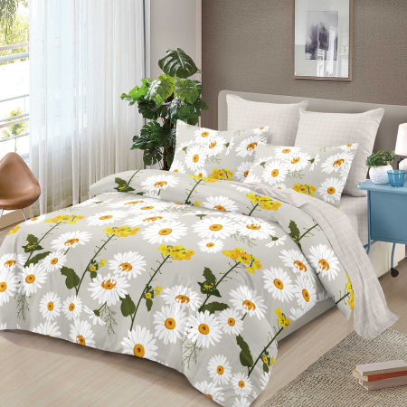 LENJERII CU ELASTIC 1+1 - Lenjerii de pat Finet 6 piese imprimeu cu margarete-FEL435