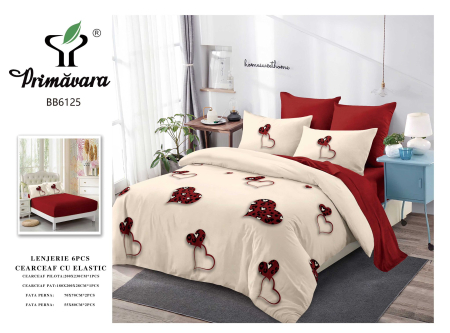 LICHIDARE STOC - Lenjerii de pat Finet 6 piese imprimeu cu inimioare rosii-FEL438