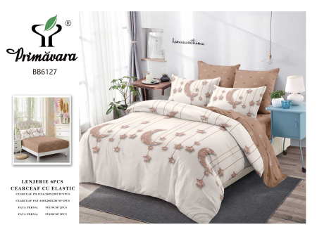 LICHIDARE STOC - Lenjerii de pat Finet 6 piese imprimeu cu stelute si luna sclipitoare-FEL437