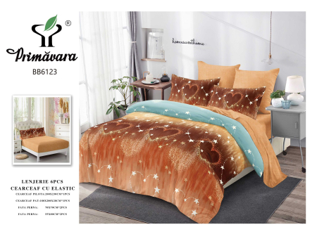 LICHIDARE STOC - Lenjerii de pat Finet 6 piese imprimeu cu motive stelare și inimi-FEL441