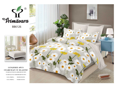 LICHIDARE STOC - Lenjerii de pat Finet 6 piese imprimeu cu margarete-FEL435