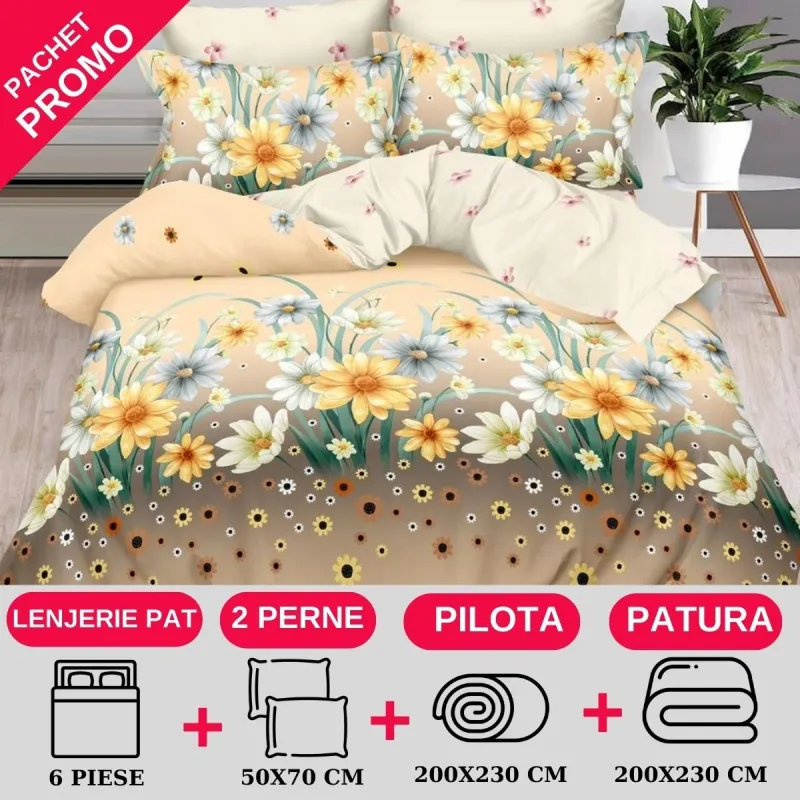PACHETE PROMOTIONALE - Pachet Promotional Lenjerie de pat finet 6 piese-JO113