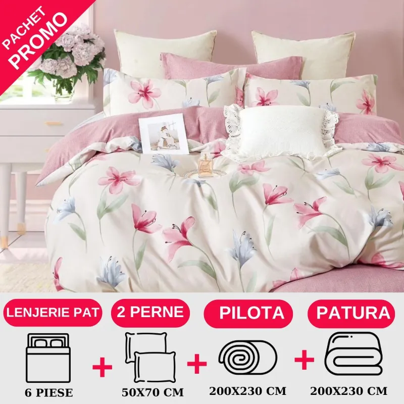 PACHETE PROMOTIONALE - Pachet Promotional Lenjerie de pat finet 6 piese-JO137
