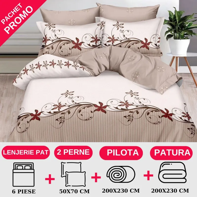 PACHETE PROMOTIONALE - Pachet Promotional Lenjerie de pat finet 6 piese-JO145