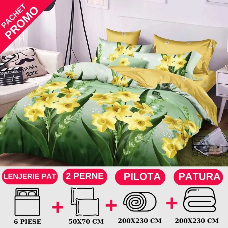 PACHETE PROMOTIONALE - Pachet Promotional Lenjerie de pat finet 6 piese-JO46