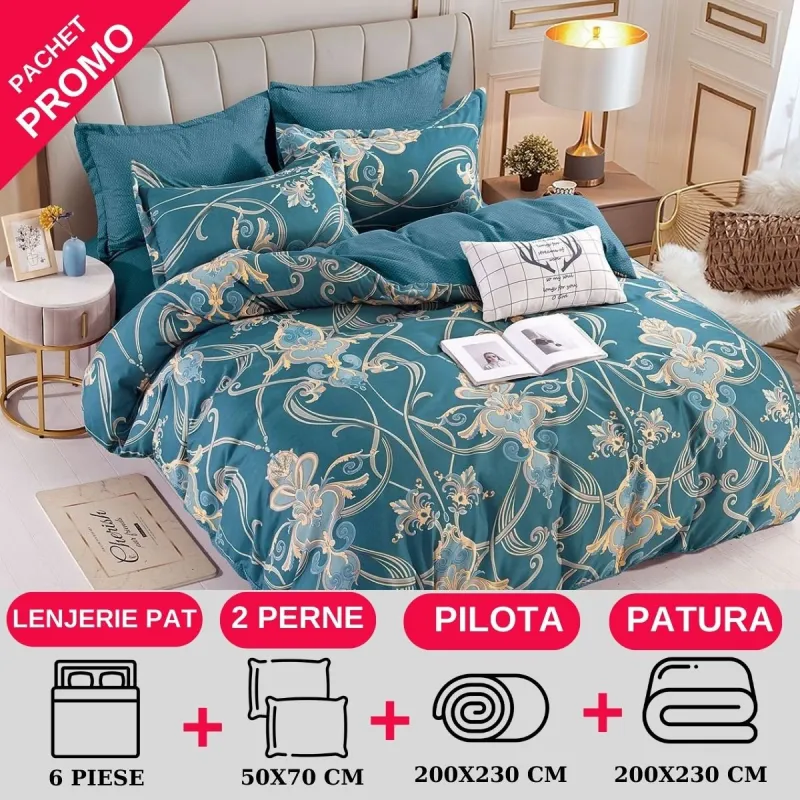 PACHETE PROMOTIONALE - Pachet Promotional Lenjerie de pat finet 6 piese-JO58