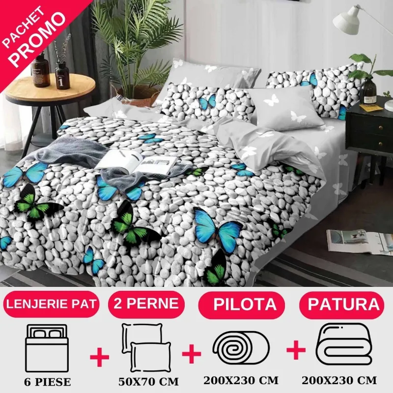 PACHETE PROMOTIONALE - Pachet Promotional Lenjerie de pat finet 6 piese-JO75