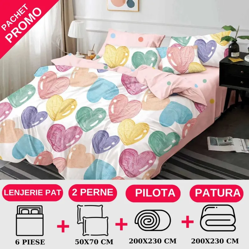 PACHETE PROMOTIONALE - Pachet Promotional Lenjerie de pat finet 6 piese-JO98