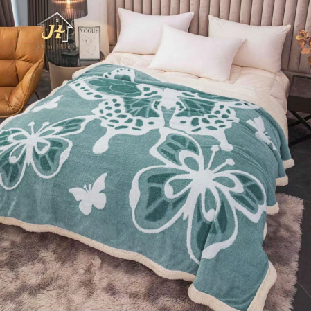 Patura Cocolino cu Blanita - Patura Cocolino cu Blanita, 3D, verde cu fluturi albi mari-LK9