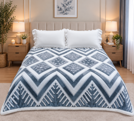 Patura Cocolino cu Blanita - Patura Cocolino Dubla cu Blanita gri și alb cu model geometric și chevron-MS8