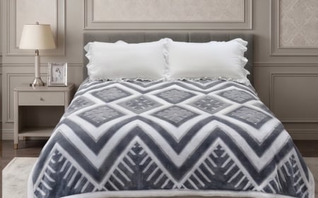 PATURI COCOLINO - Patura Cocolino Dubla cu Blanita gri și alb cu model geometric și chevron-MS8