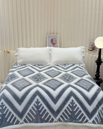 Patura Cocolino Dubla cu Blanita gri și alb cu model geometric și chevron-MS8 [1]