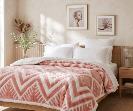 PATURI COCOLINO - Patura Cocolino Dubla cu Blanita roz cu alb, model chevron geometric-MS1