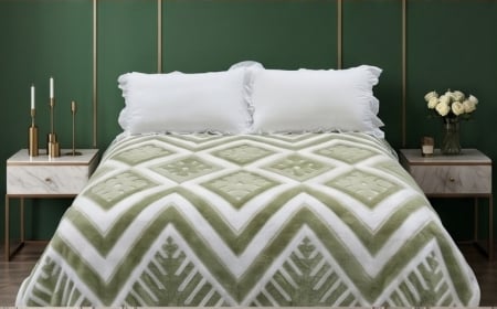 PATURI COCOLINO - Patura Cocolino Dubla cu Blanita Verde și alb cu diamante și chevron geometric-MS5