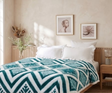 PATURI COCOLINO - Patura Cocolino Dubla cu Blanita verde și alb, model geometric chevron-MS2