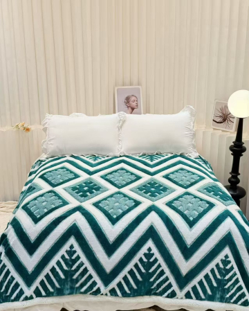 Patura Cocolino Dubla cu Blanita verde și alb, model geometric chevron-MS2 [1]