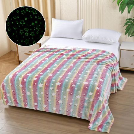 Paturi cocolino fosforescente - Patura Cocolino Fosforescenta 200x230 cm,dungi colorate si stelute-Z11