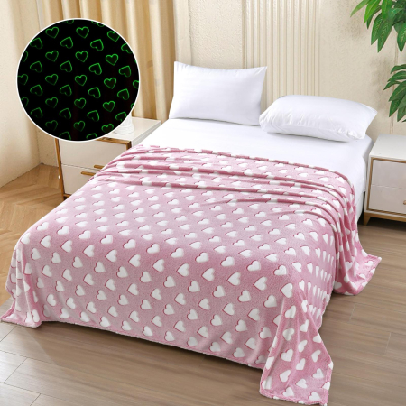 Paturi cocolino fosforescente - Patura Cocolino Fosforescenta 200x230 cm,Roz cu inimioare-Z14