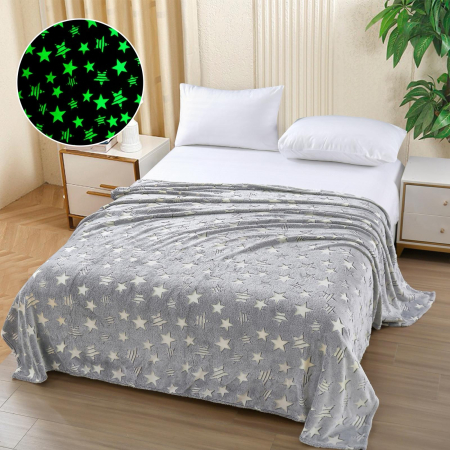 Paturi cocolino fosforescente - Patura Cocolino Fosforescenta 200x230 cm,Gri cu stelute-Z18