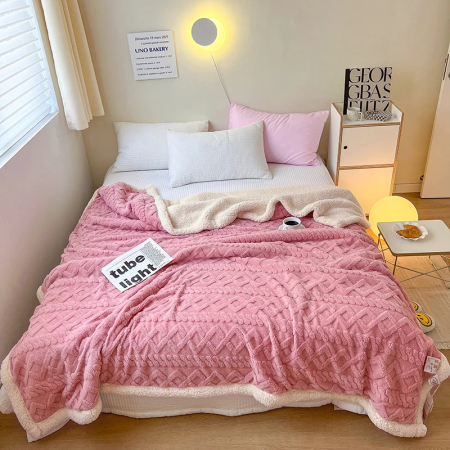 Patura Cocolino cu Blanita - Patura Groasa Cocolino cu Blanita, roz cu impletituri albe-NR24