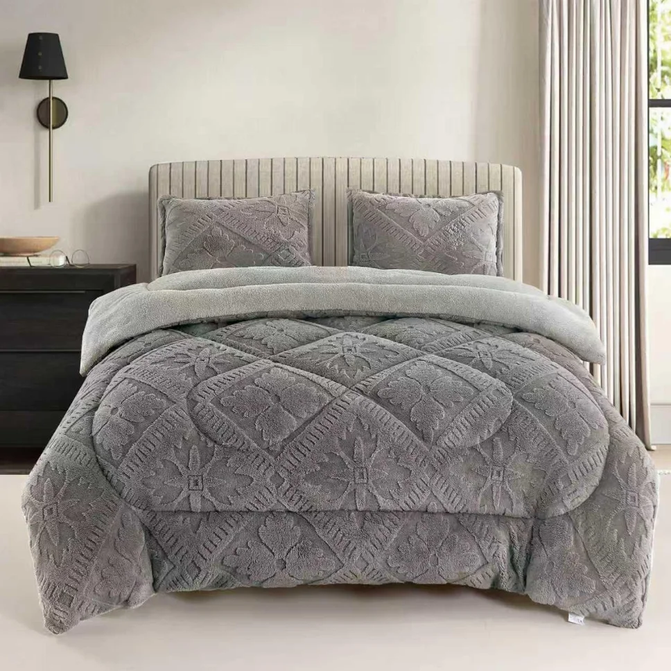 PERNE & PILOTE - Pilota groasa cocolino cu blanita, gri cu motive florale-PCB114